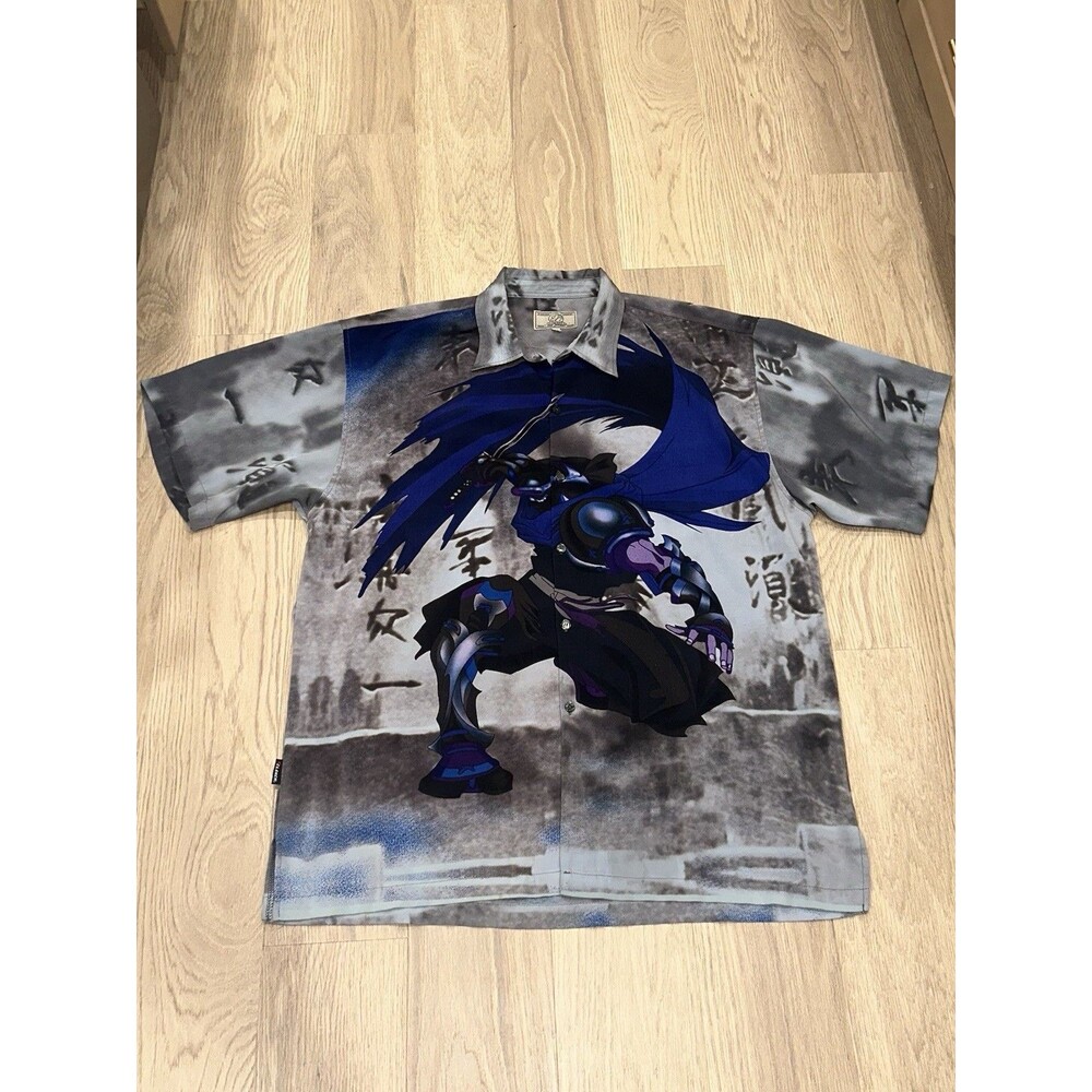 Clench 701 Jeans Button Up Shirt All Over Print Ninja Samurai Anime XXL Y2K